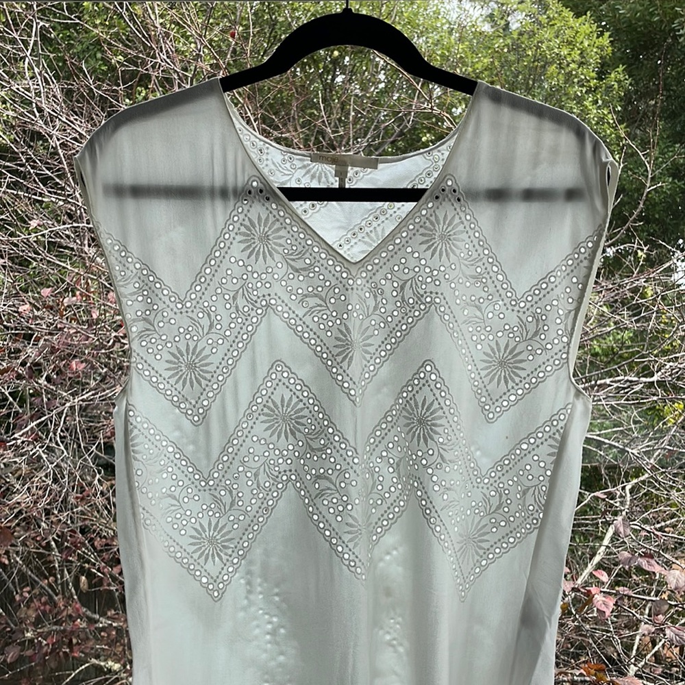 Maje blouse. Size 0 Color: Cream-white. Flower eyelet embroidery on front.